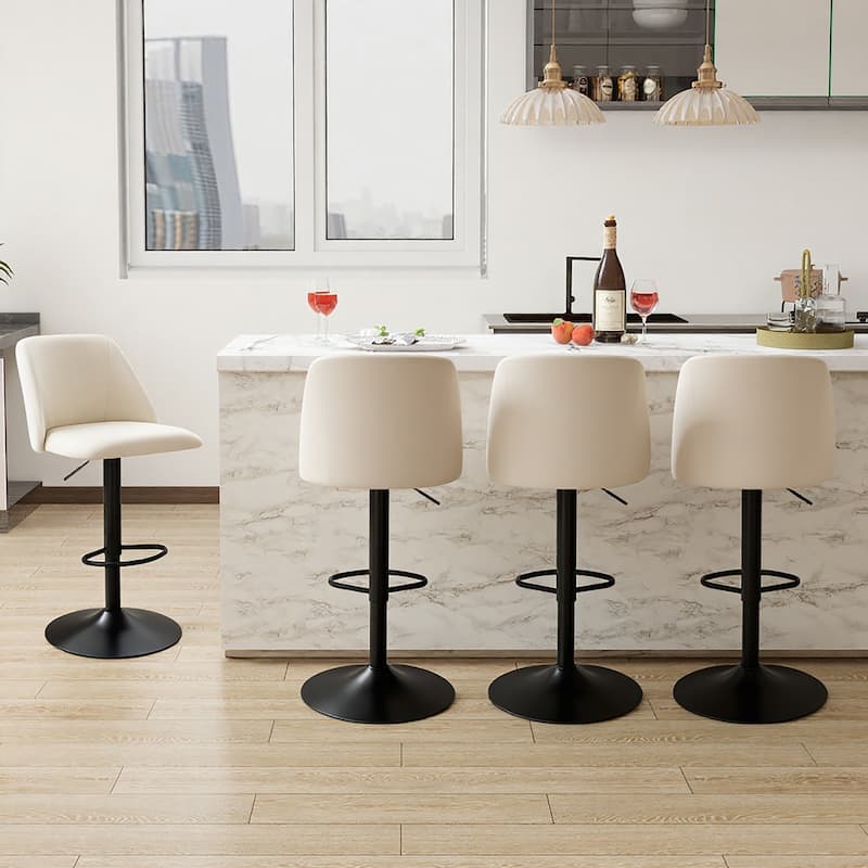 RENEWLINE Adjustable Swivel Bar Stool - PU Leather Counter Height Stool with Square Open Back for Kitchen Island