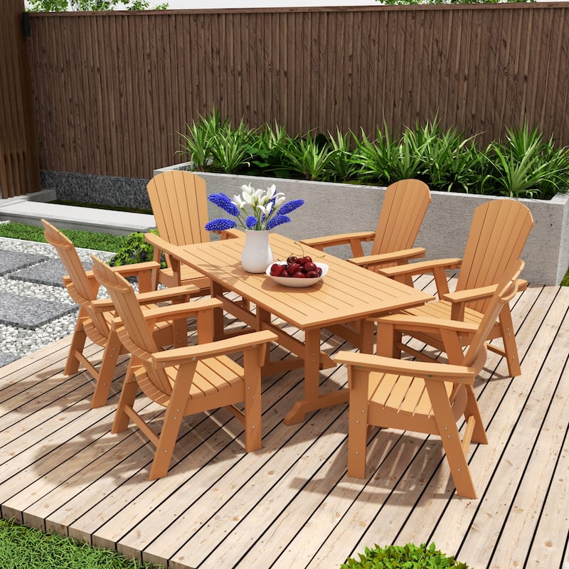 Altura 7-Piece Poly Eco-Friendly All Weather Outdoor Dining Set with Armchairs - Teak