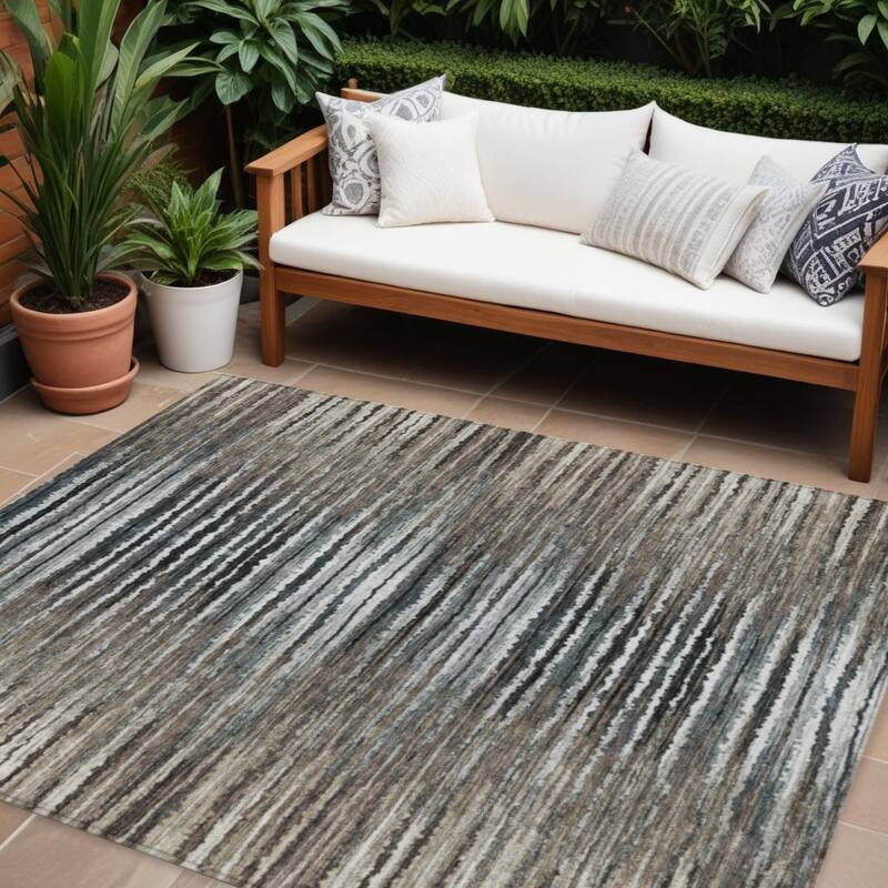 Alsin Stripe Easy-To-Clean Heritage-Inspired Outdoor Rug - 8' X 10' - Taupe/Brown/Chocolate