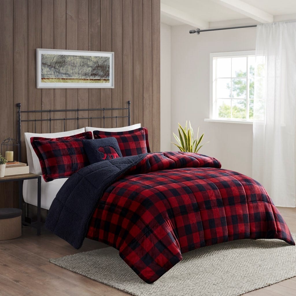 GDF Studio - Alton Plush to Sherpa Down Alternative Comforter Set - Plaid