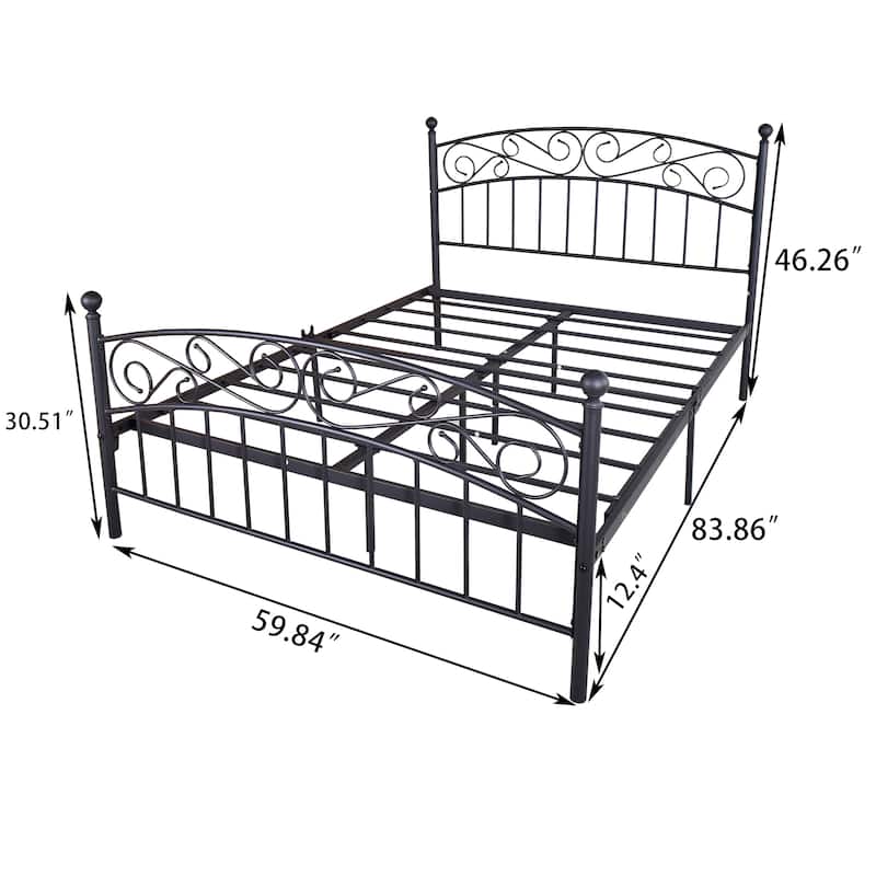 Metal Heavy Duty Platform Bed Frame with Headboard and Fooboard - Black - Queen