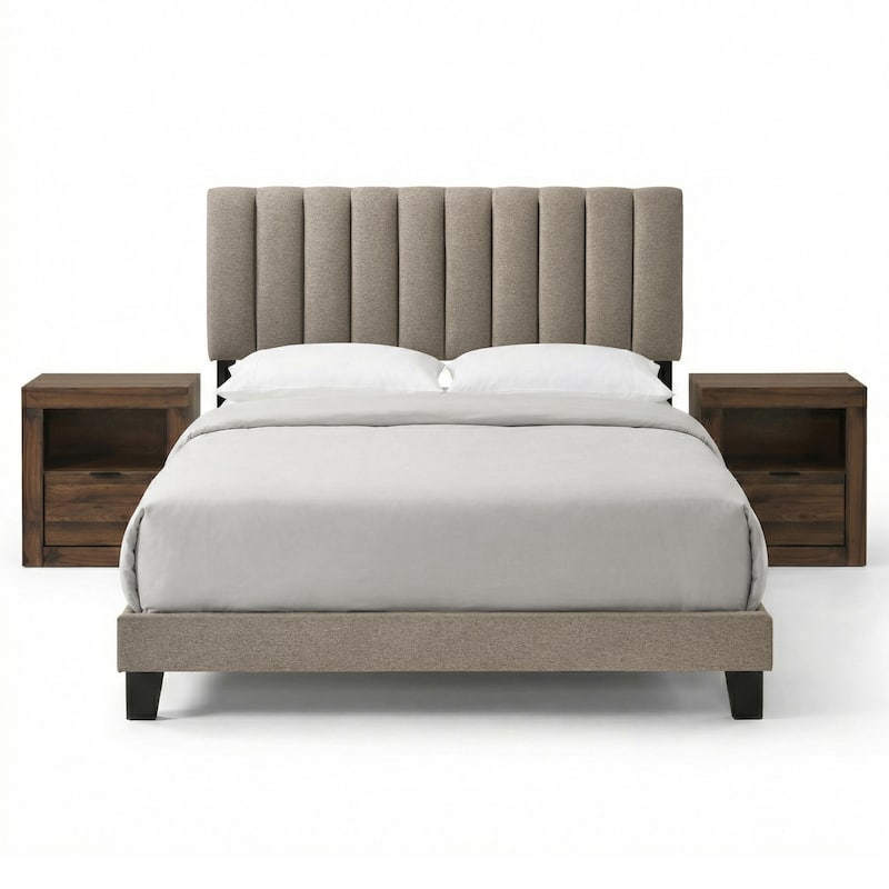 Furniture of America Merro Modern 3-Piece Solid Wood Bedroom Set with 2 Nightstands