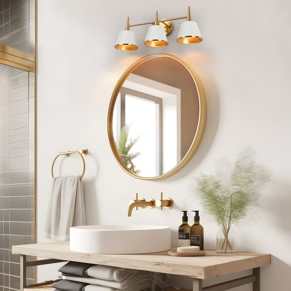 slide 2 of 12, Nisa Modern 3-Light Bathroom Vanity Light White Gold Metal Wall Sconce - L 22.5"* W 7.9"* H 9"