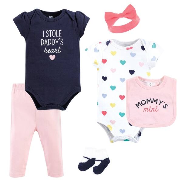 slide 1 of 1, Hudson Baby Infant Girl Cotton Layette Set, Bold Mom Dad 0-3 Months - Bold Mom Dad