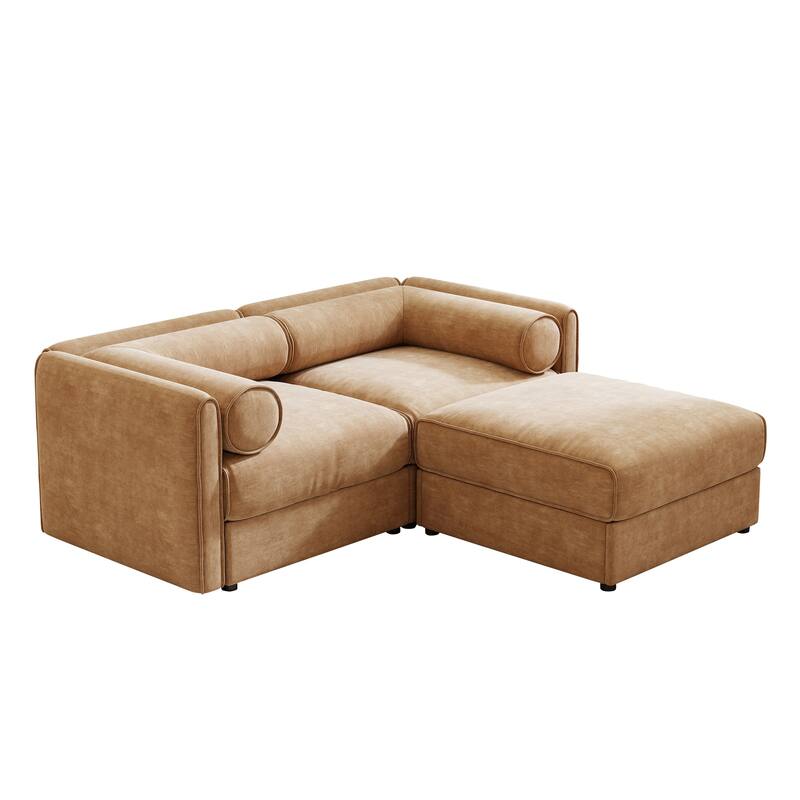 75.5" 2-Seater Chenille Sofa with Ottoman Storage, Cylindrical Backrest and Modular Design