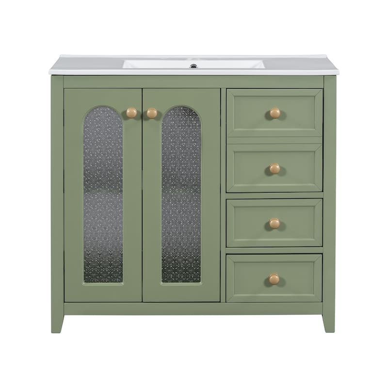GDFStudio - Terra Wood & Ceramic 36" Bathroom Vanity with Sink, 2 Soft-Close Doors, Shelves & 3 Drawers