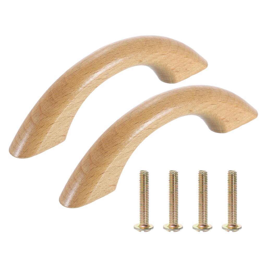 2Pcs Wood Drawer Pulls Handles, 2.5" Beech Wood Cabinets Drawer Pull Handles - Wooden
