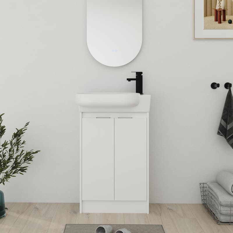 Bathroom Vanity With Sink In 16/18/23 Inch, Floating/Freestanding Bathroom Vanity With Soft Close Door - 22.8''W-Ceramic Sink - White