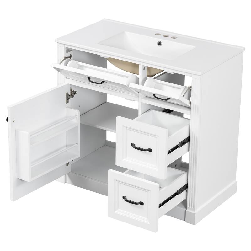 Roomfitters 36" Bathroom Vanity with Sink, Solid Wood Frame, 4 Drawers & Soft-Close Door with Storage Rack