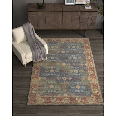The Curated Nomad Lamartine Hand-woven Jute Blue/ Red Traditions Area Rug