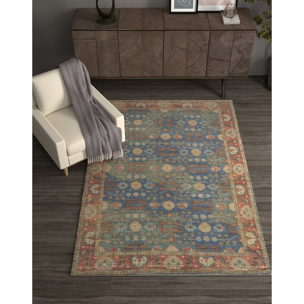 The Curated Nomad Lamartine Hand-woven Jute Blue/ Red Traditions Area Rug