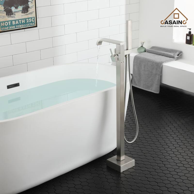 CASAINC Free Standing Floor Mount Bathtub Shower Faucet High Flow Bathroom Tub Filler with Hand Shower