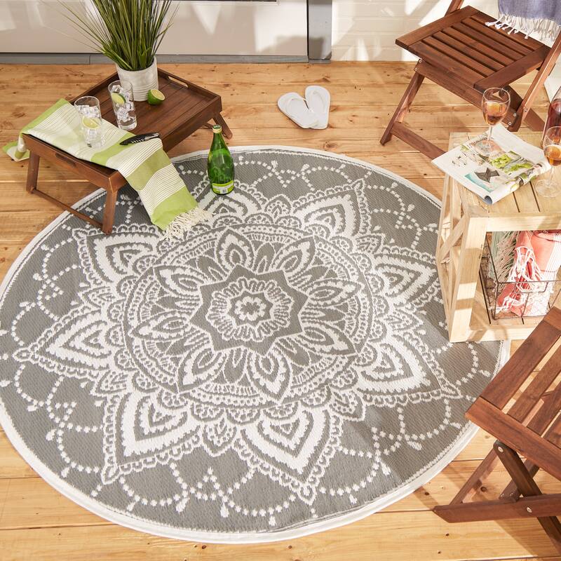 DII Boho Floral Outdoor Rug 5 Ft Round