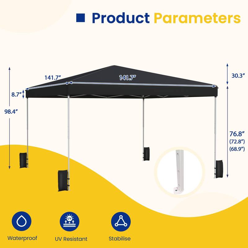 Pop Up Canopy Tent – Outdoor Shade Gazebo with Storage Bag & Sandbags,Easy Setup Canopy for Patio, Camping, Beach