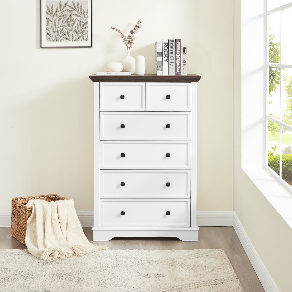 Rustic 6-Drawer Tall Dresser with Anti-Tipping & Easy Assembly for Bedroom Storage
