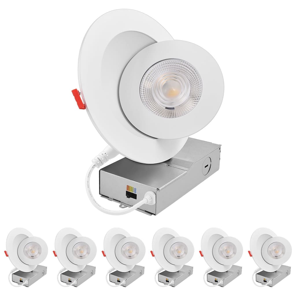 LUXRITE 6 Inch Gimbal LED Recessed Light J-Box 5CCT Dimmable 15W 1000 Lumens Adjustable Downlight IC Rated ETL 6 Pack