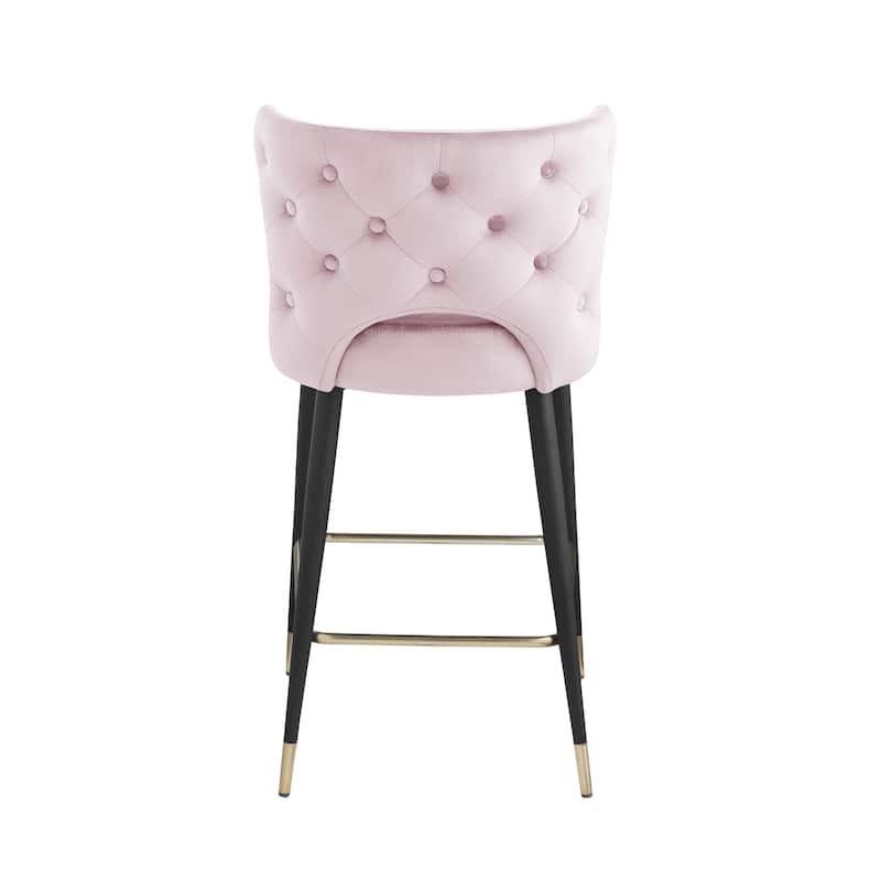 Contemporary Velvet Thick Upholstered Counter Bar Stool Set of 2,with Gold Tipped and Black Metal Legs