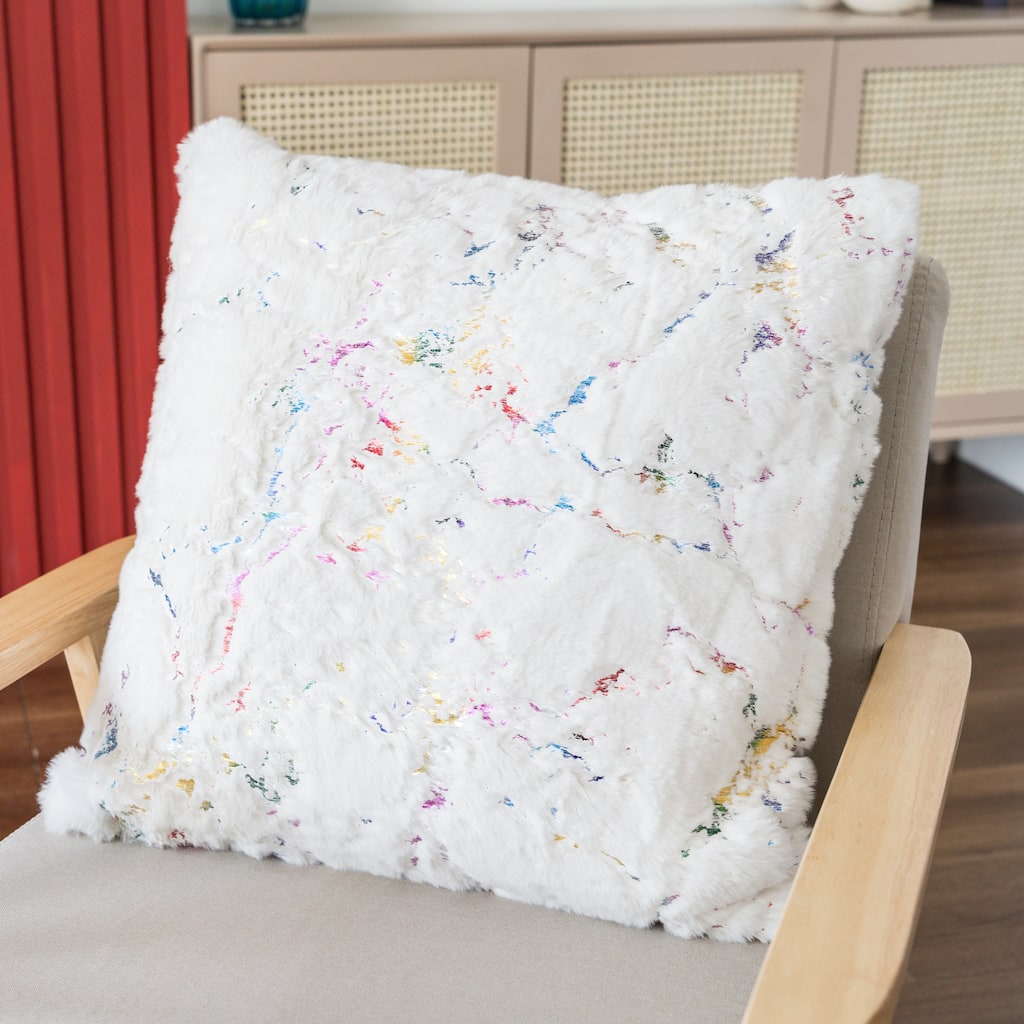 Chryso Collection Faux Fur Pillow with Foil Accents