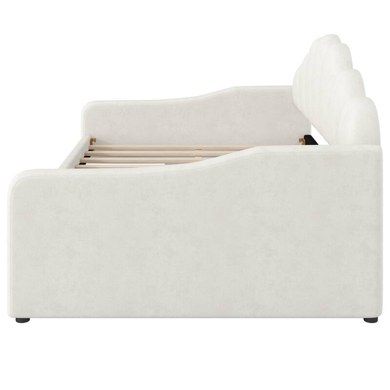 Full Size Shell-Shaped Backrest Upholstered Daybed with Optional Trundle or Drawers