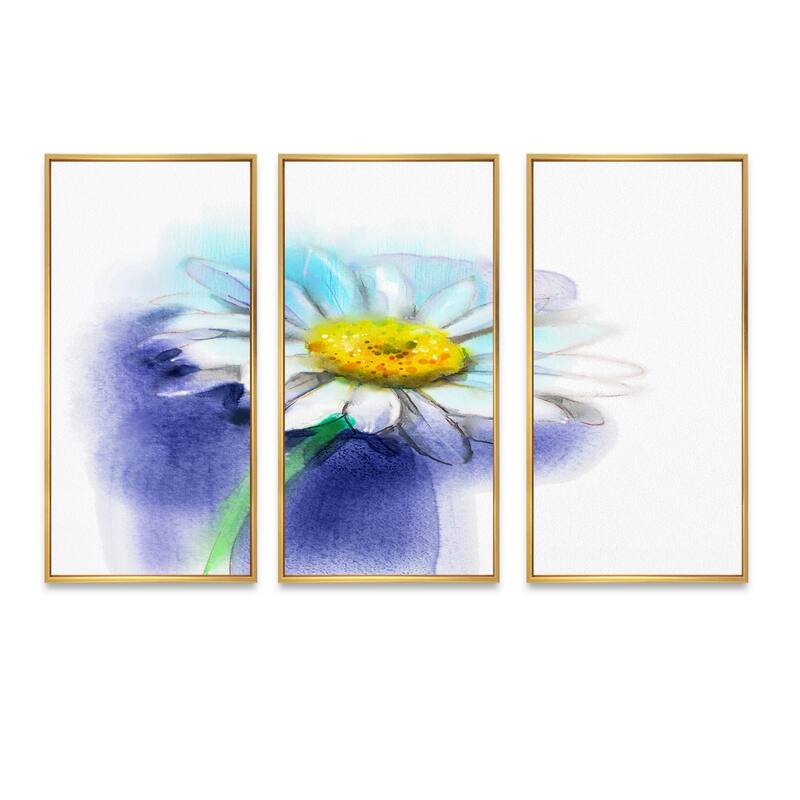 Designart "White Gerbera Daisy in Blue" Floral Framed Wall Art Set of 3