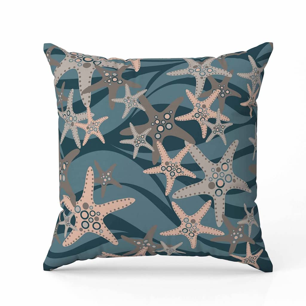 Starfish Sway Faux Suede Reversible Throw Pillow Teal and Gray