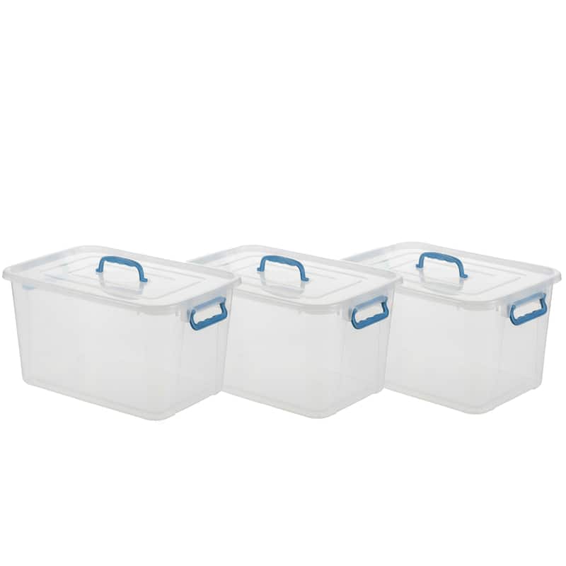 Large Clear Storage Container With Lid and Handles - Set of 3