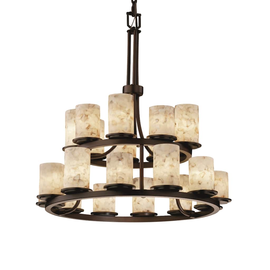 Justice Design Alabaster Rocks! Dakota 21-light Dark Bronze Chandelier, Alabaster Rocks Cylinder w/ Flat Rim Shade