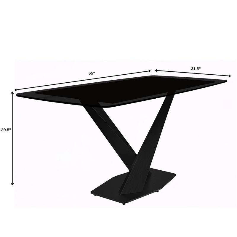 Voren Dining Table with Stone or Glass Tabletop in Black Steel Base