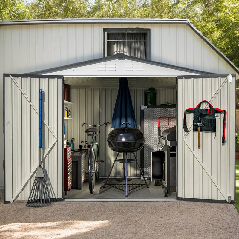 8'x6' Metal Outdoor Storage Shed with 2 Lockable Doors - 8 x 6 ft