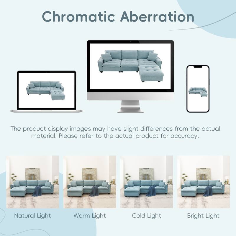 100" Modern Convertible Sectional Sofa - Velvet L Shape Couch with Pillows and Ottoman