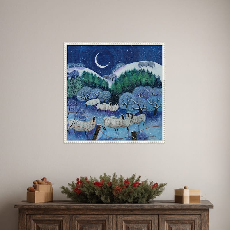 Winter Downland Sheep 2024 by Lisa Graa Jensen (22 x 22 in.), Framed Canvas Wall Art Print - Sylvie Beaded White