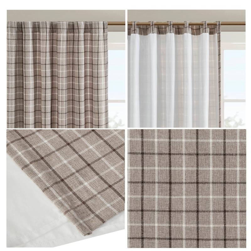 Madison Park Anaheim Plaid Rod Pocket and Back Tab Single Curtain Panel with Fleece Lining