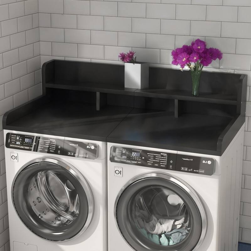 2-Tier Washer Dryer Countertop, 54" W x 27.5" D Laundry Countertop for Folding Clothes, Dual Storage & Edge Guard