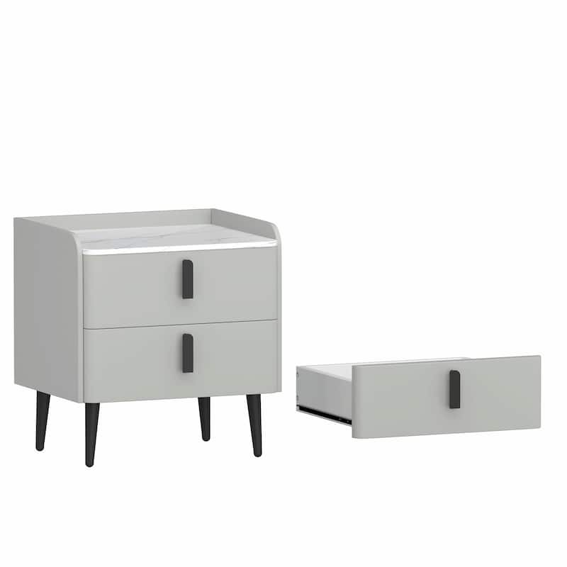 Nightstand with 2 Drawers and Marble-Pattern Tabletop