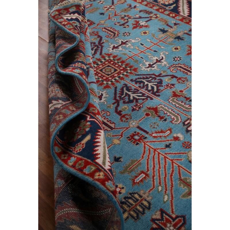 Light Blue Oushak Oriental Area Rug Hand-Knotted Wool Carpet - 8'2"x 9'10"