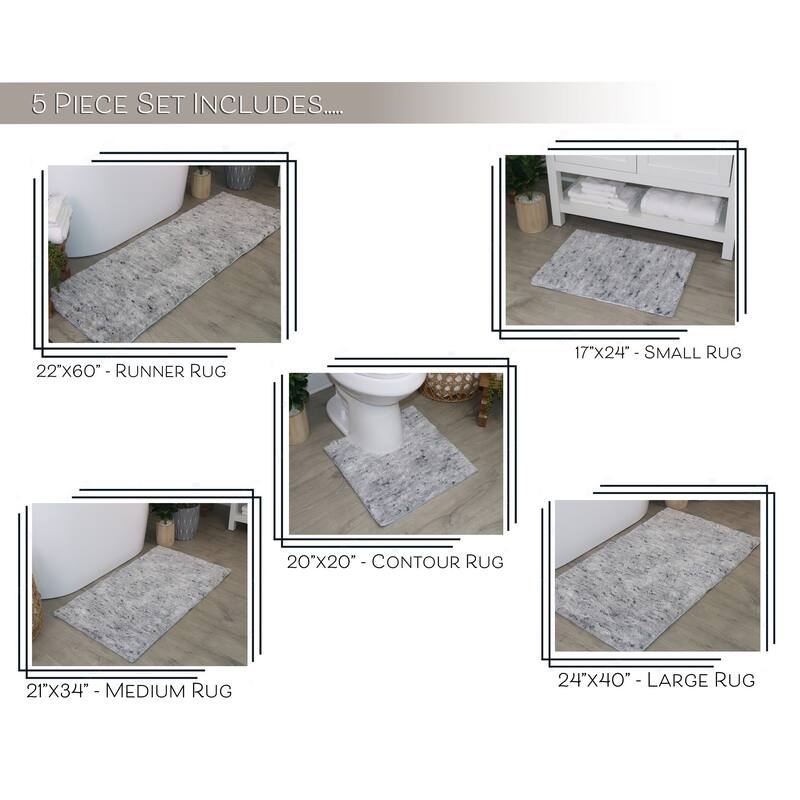 Home Weavers Cloud Comfort 100% Microfiber Bathroom Rug, Non Slip Bath & Water Absorbent Soft Bath Mat - 5 PC Set