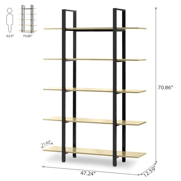 Tribesigns 5-Tier Bookshelf Gold Vintage Industrial Style ...