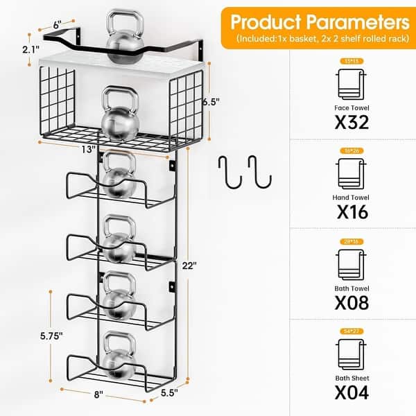 Metal Bathroom Towel Rack, Wall Mounted Folding Towel Rack, 6 Tier Roll with Floating Shelf, Bathroom Towel Rack
