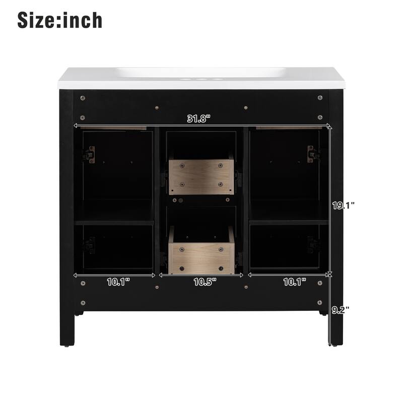 36-Inch Bathroom Vanity with Ceramic Sink Combo, Modern Freestanding Storage Cabinet