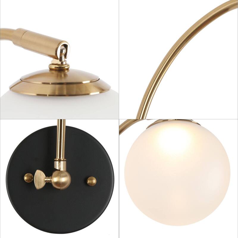 Modern LED Globe Glass Armed Sconce Black Brass Bathroom Accent Light - W4.7" x H15"