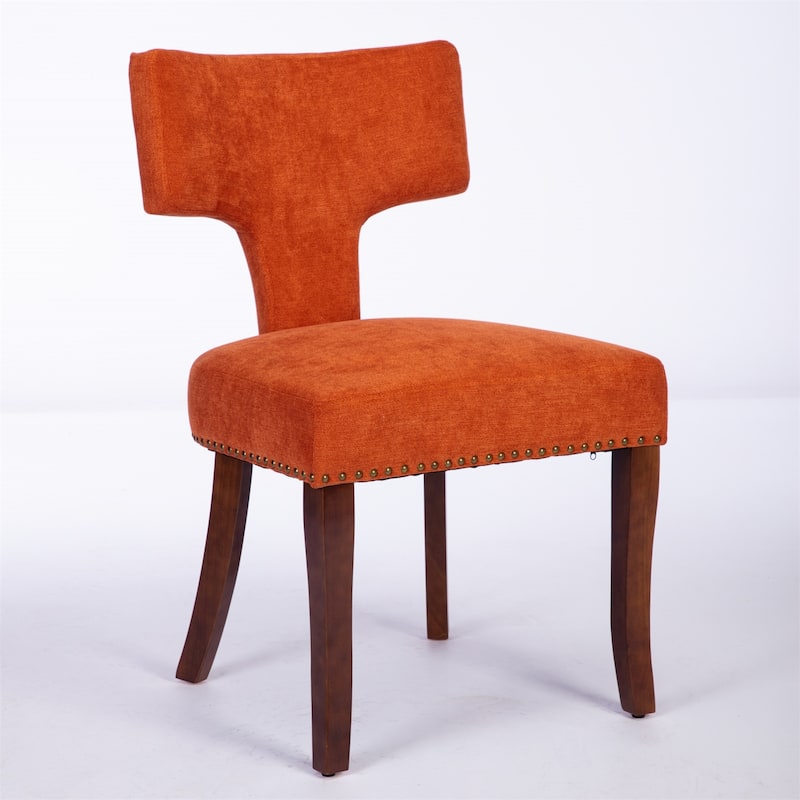 Set of 2 Linen Fabric Upholstered Curved Backrest Accent Dining Chairs