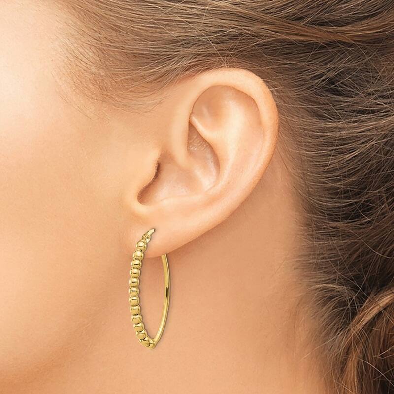 Curata 14k Yellow Gold Polished Beaded Oval Hoop Earrings - 33.62x19.14mm