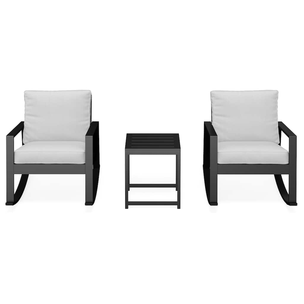 3-Piece Outdoor Rocking Chair Set with Side Table