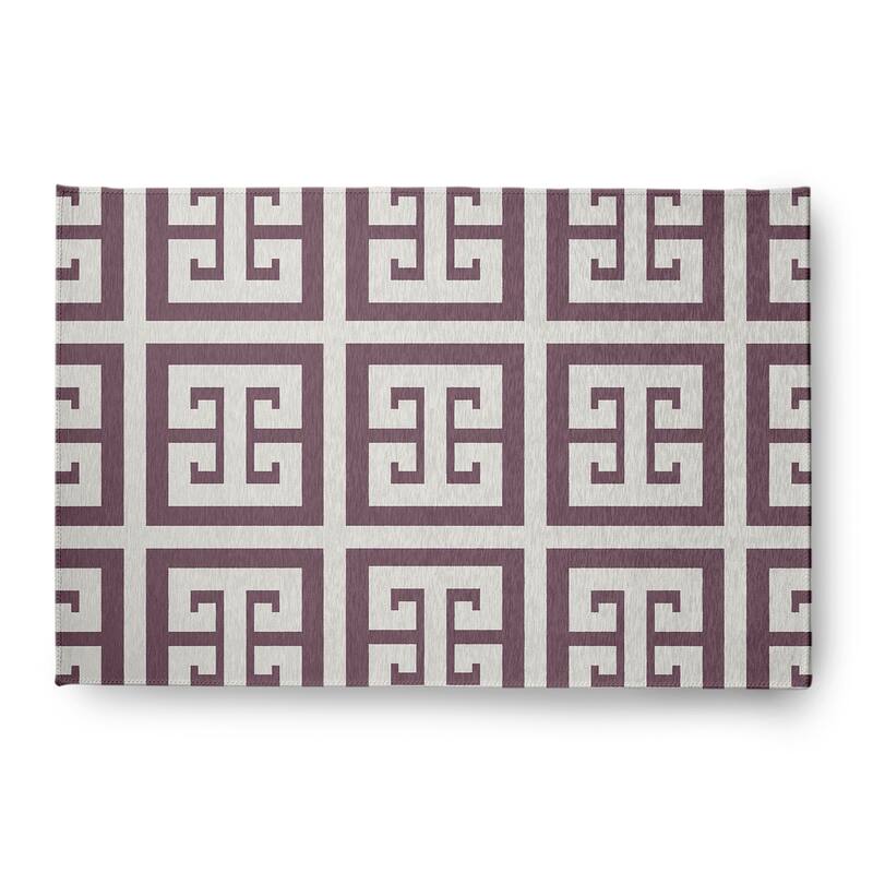 Greek Key Patterned Chenille Rug - Dusty Purple - 4' x 6'