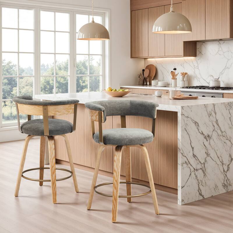 Art Leon Swivel Bar Stool Counter Height Chair with Wood Frame(set of 2)