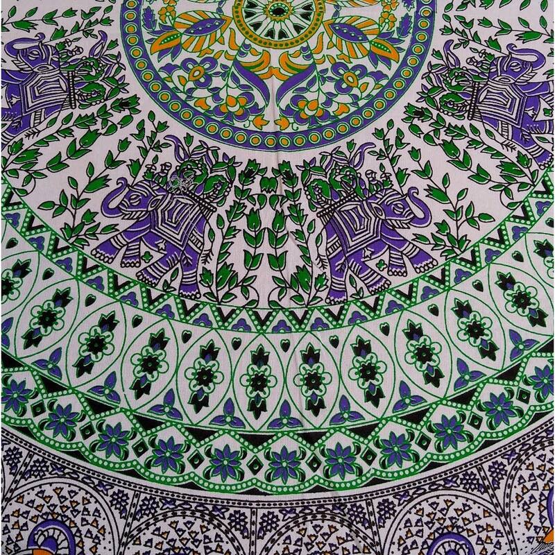 Mighty Elephant and Peacock Print Cotton Tablecloth Round