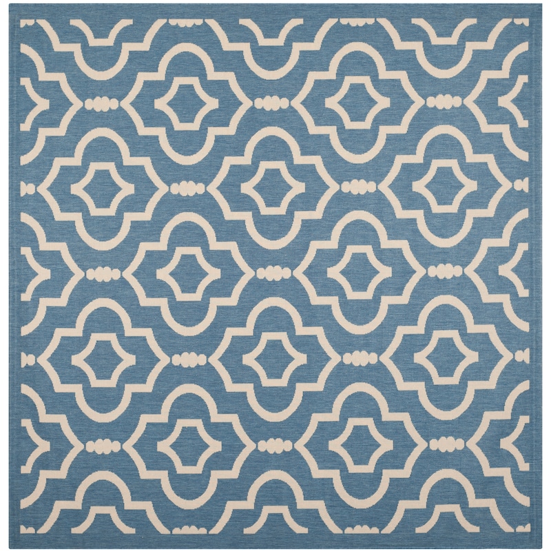 SAFAVIEH Courtyard Ketty Indoor/ Outdoor Waterproof Patio Backyard Rug - 7'10" Square - Blue/Beige