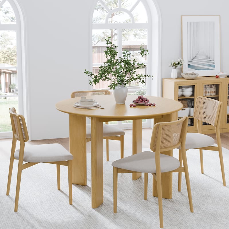 Solid Wood Farmhouse Dining Table Round Wood Top for Modern Dining Rooms & Family Gatherings