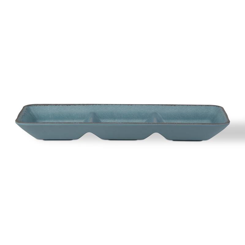 14.25"x5.5" Veranda Cracked Glazed Solid Wavy Edge Melamine Serveware Divided Dish Dishwasher Safe Indoor Outdoor Aqua Blue