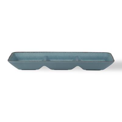 14.25"x5.5" Veranda Cracked Glazed Solid Wavy Edge Melamine Serveware Divided Dish Dishwasher Safe Indoor Outdoor Aqua Blue